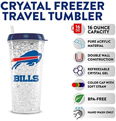 NFL Buffalo Bills 16oz Crystal Freezer Tumbler com tampa e palha