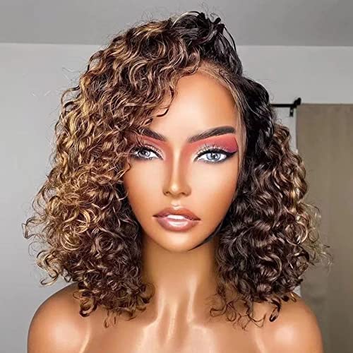 IMEYA Kinky Curly ombre loira renda frontal curta perucas bob para mulheres negras cabelos humanos sem glútera 13x6 hd transparente