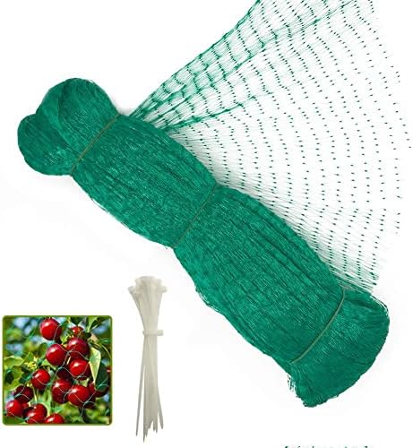 Rede de 13 x 46 pés de pássaro, rede de jardim verde proteger frutas e legumes de pássaros e animais, bônus 20 pcs