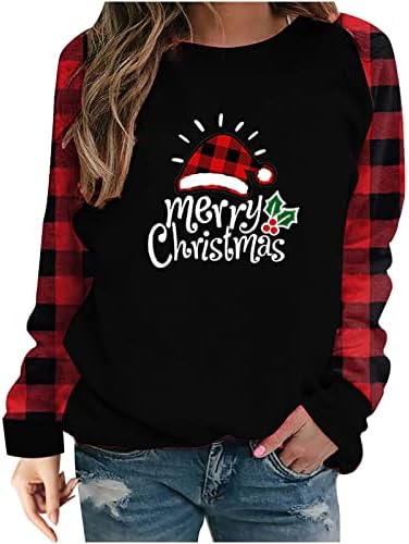 Sweater Feia de Natal para Mulheres 2022 Fashion Fashion Raglan Raglan Manga Longa Pullover Sweatshirt Buffalo xadrezas xadrezas