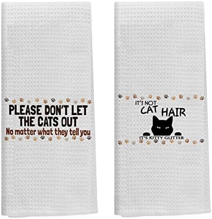 Por favor, não deixe os gatos sairem toalhas de cozinha, toalhas de banheira, conjunto de 16 x 24 polegadas de 2 toalhas macias e absorventes de gato preto