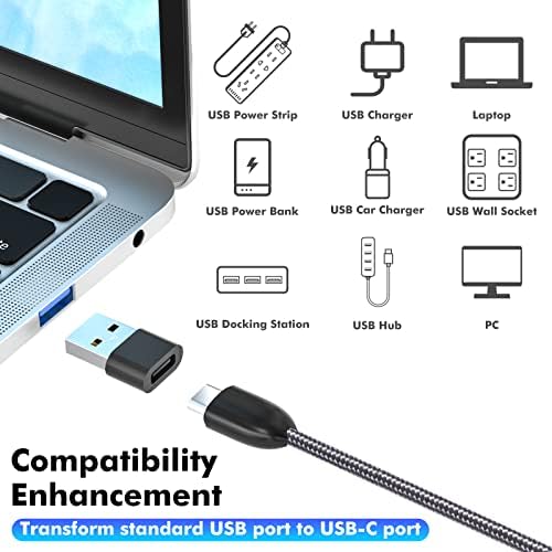 USB C fêmea para USB Um adaptador masculino 2-pacote, tipo C para USB A adaptador de cabo de carregador, compatível com iPhone