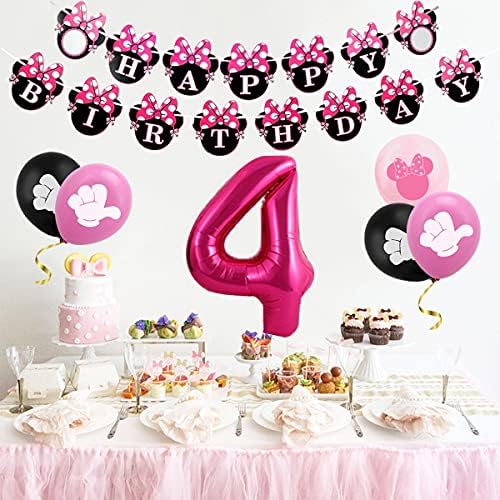 Cartoon mouse 4º aniversário decorações de festas para meninas rosa vermelho sra. Mouse tema happy aniversário banner