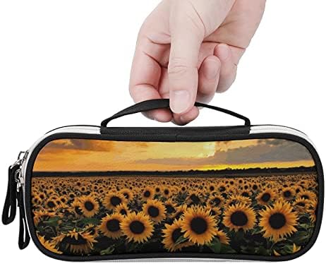 Caneta portátil de caneta por sol do sol do girassol com maquiagem de maquiagem de zíper para artigos de papelaria para o escritório