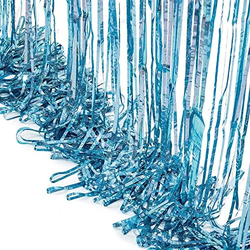 Braveshine Blue Glitter Glitter Tinsel Finge Curtains - 2pcs 3,2x8.2 ft Cenário de fotos de fotos de férias metálicas para a piscina