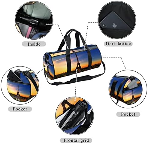 Mamacool Eiffel Tower Duffel ombro de transporte de bolsa de lona de lona para ginástica Sports Dance Travel Weekender