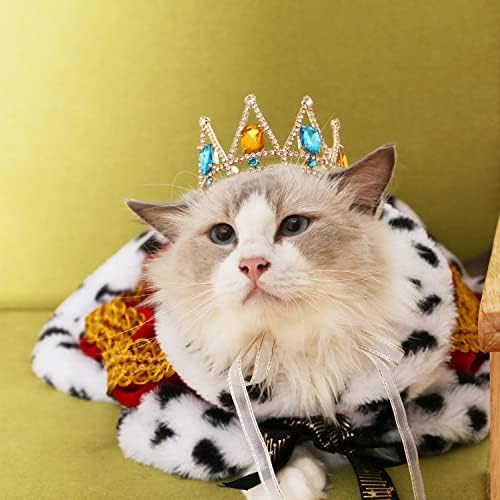Série de animais de estimação de LovelyShop Blue & Yellow Diamonds Gold Triple Full Round Cão/Coroa de gato para figurinos
