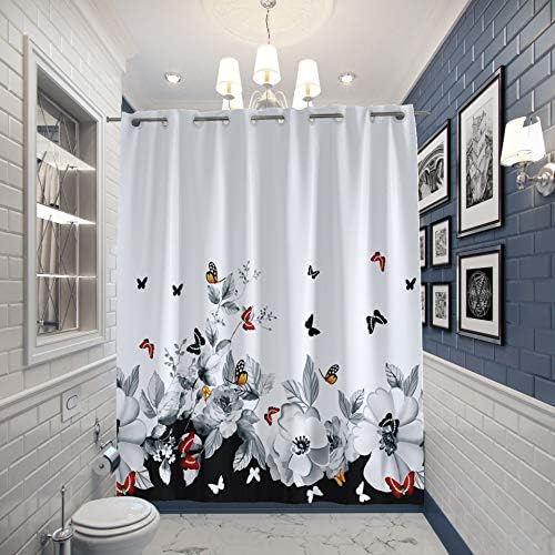 JoyminMin Floral Fabric Curtain Nenhum gancho necessário | Design simples de flores e borboletas | Repelente de água