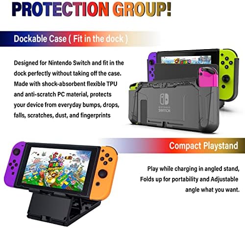 Switch Acessórios Bundle compatível com Nintendo Switch, kit com estojo de transporte, protetor de tela, compacto Playstand,