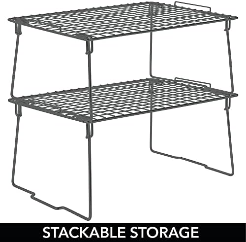 Mdesign Farmhouse Metal Packing Storage Shelf - armário, armário, organizador elevado de bancada de 2 camadas - para quartos,