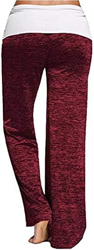 Andongnywell Women Wide perna calça de ioga de ioga pernas lisas calças de moletom de perna salão calça de cordão casual