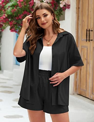 In'Voland feminino plus size 2 peças roupas de traje de roupa conjuntos de linhas de linho de algodão Camisa de manga curta