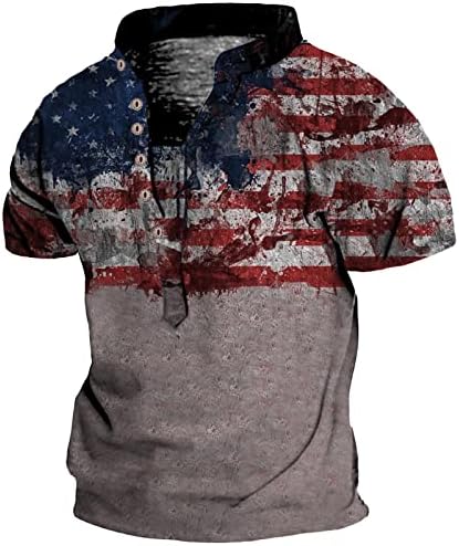 BMISEGM Verão Grandes e Altos Camisas para homens Moda Independence Day Personalidade Bandões Impredidos Botões Mens Camisetas