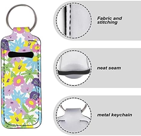 Coeqine Women Girls Chapstick Keychain Holder Clip-On Chapstick Sleeve Lip Balm Holder Print Flowers Colorful Neoprene Lipstick Solter