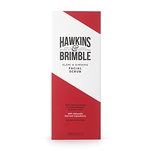 Hawkins & Brimble Mens Scrub facial 125 ml / 4,2 fl oz. - esfoliante de pele de nogueira e amêndoa | Pré -barbear