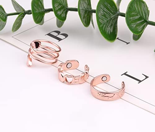 Feraco 5 PCs Anéis de cobre magnéticos para mulheres, 99,99% de anel magnético de cobre puro, anel de dedos ajustáveis