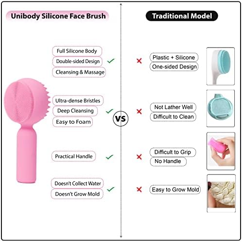 Escova de limpeza facial de silicone 2 em 1 Silicone Manual de lavagem facial esfoliante Facial Brush Cleanser Face