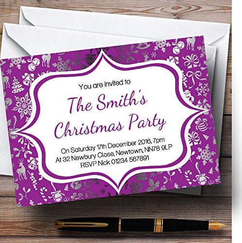 O card zoo Purple & Silver Classique Personalizado Christmas/Ano Novo/Convites de Festas de Férias