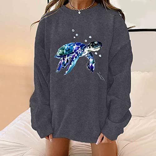 BEUU WOMENS CASUAL CASUAL DE MANAGEM LONGO TOPS TOPS CREVELHO DE CREVELHA LONOS JUMPERS GRÁFICOS BONITOS Tartaruga moletons