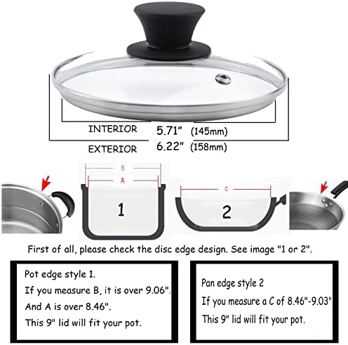 Tampa universal de hevstil para panelas, panelas e frigideiras, tampa de vidro de vidro transparente de 6 polegadas /15 cm com alça