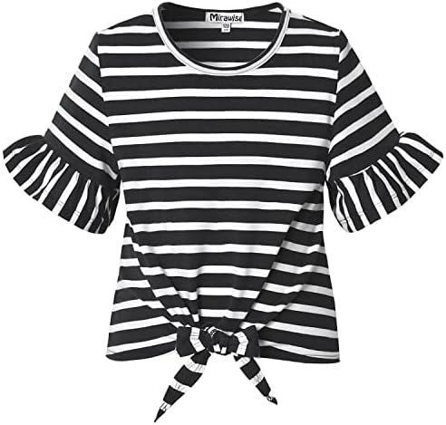 Camisas de manga curta de menina Top tapinha de tirha de tampa dianteira Casual Tops listrados Tee camiseta 6-13y
