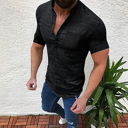 Blusa casual de algodão masculina Hawaiian Men Camista de linho solta blusa de manga curta camiseta com camisa de esporte