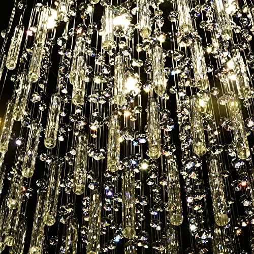 Lustre de cristal de chuva Maxax, 10 luzes de iluminação de pingente de montagem nivelada moderna, luminária de teto
