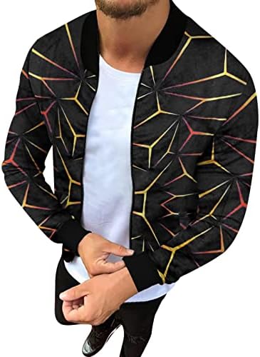 Jackets casuais de corrida masculina de impressão geométrica Zip Up Windbreaker Plus Size Golf Jacket Long Slave Casual Outwear com