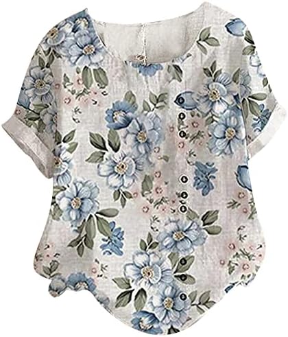 Blusa das meninas 2023 Manga curta Crew pescoço gráfico floral Fit Loose Fit Blouse camisa para feminino N2