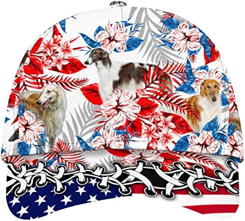 Borzoi Dog Hibiscus Padrão tropical Flag American Classic Cap Borzoi Patriótico Orgulhoso clássico Ha Bantar de beisebol