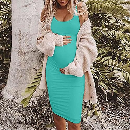 Maternidade feminina Vestido de verão Body Bodycon Bodycon Mleesess Solid Color Casual Long Dress