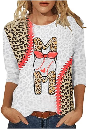 Tops de verão para mulheres camisetas redondas casuais 3/4 manga de beisebol mãe engraçada camisas de pulôver casual solto