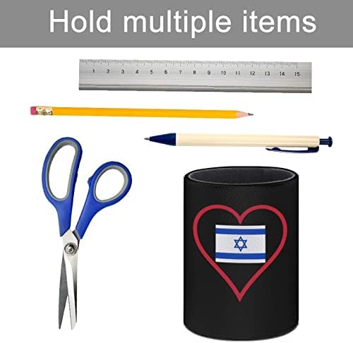 I Love Israel Red Heart PU PU Leatre Lápis Redonda Recipiente de Maquiagem de maquiagem Organizador da mesa da caixa de