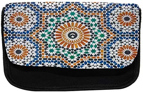 Caixa de lápis marroquino lunarável, estrela da lua com mosaico otomano, bolsa de lápis de caneta com zíper duplo, 8,5