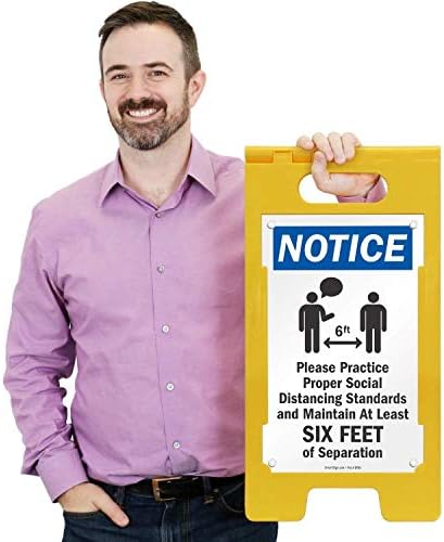 SmartSign 25 x 12 polegadas “Aviso - Por favor, pratique distanciamento social adequado, mantenha uma separação de 6 pés” signo