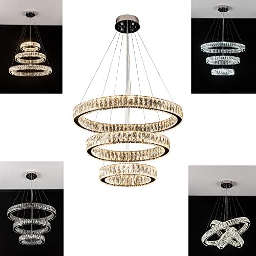 Idequy 3-ring com 11-2 pés de lustre de pingente ajustável Big Crystal lustre