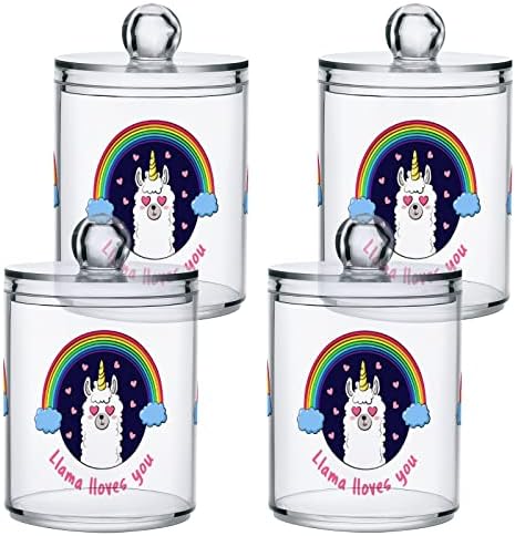 Yyzzh llama alpaca em unicorn chorn Heart Rainbow Doodle 2 Pack Pack Qtip Dispenser para algodão Swab Ball Round Pads Floss 10 oz