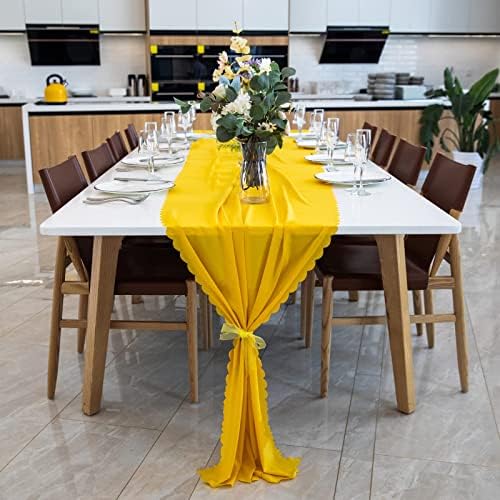 Fátima 1pcs10ft Mesa de chiffon amarelo corredor 29x120 polegadas para decorações de festas de noiva Decorações de chá de