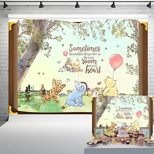 Pooh urso clássico Livro gigante cenário para chá de bebê Spring Tree Wood Background Vintage Winnie Bear Red Ballon