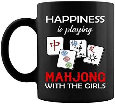 A felicidade está jogando mahjong com a caneca de café do presente de garotas 11 e 15 onças