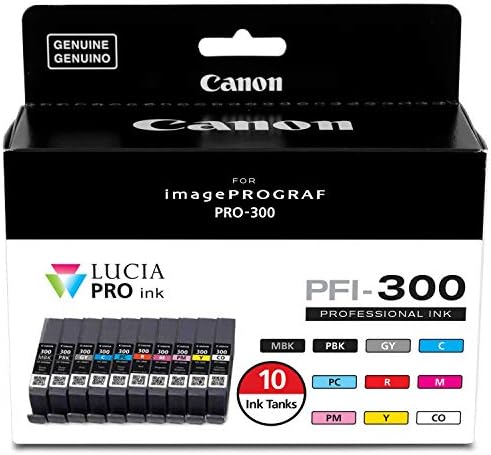 Canon PFI-300 Lucia Pro Ink, 10 tanques de tinta, compatível com Imagerprofraf Pro-300 Printer, Multi, Standard & Pfi-300