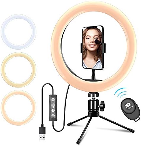 Luz de anel com tripé, luz de anel selfie diminuído com tripé, suporte para telefone e controle remoto para telefone