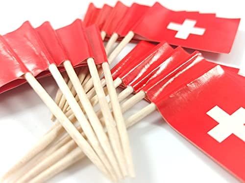 JBCD Switzerland Sinalizador de dente suíço Mini bandeiras de tampo de cupcakes pequenos