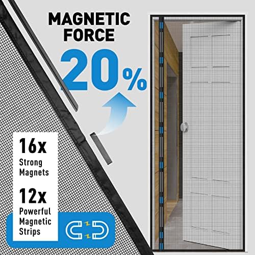 Porta de tela magnética de abertura lateral do homwmpa, tamanho da porta de ajuste 32 x 80 polegadas, malha reversível da tela esquerda