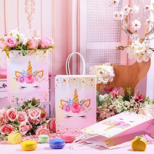 16 PCs Unicorn Party Favor Sacos para material de festa de aniversário de unicórnio, sacolas de doces de unsicorn Bag