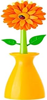 Escova de prato laranja de energia de flor de vigar com vaso, 10 polegadas, laranja, verde