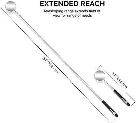 Tooluxe 20734L Espelhado de inspeção telescópica | Alça retrátil de 30 | Inclui dois espelhos de vidro 2-1/4