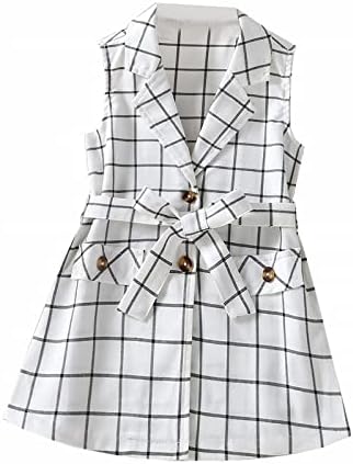 Kagayd Girls Princess Dress Up Plaid Undershirt V Neck Jacket com Belt Girls 'Roupas de festa sem mangas para meninas