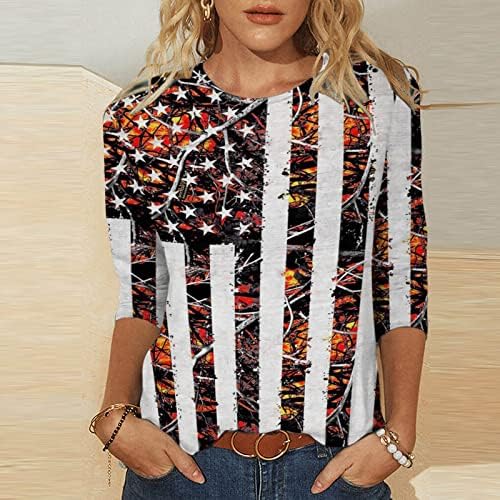 Lounge Blouse Girls Fall Summer Summer 3/4 Sleeve Crewcond Bomco de pescoço de algodão Capri Blouse Tee para mulheres XB XB