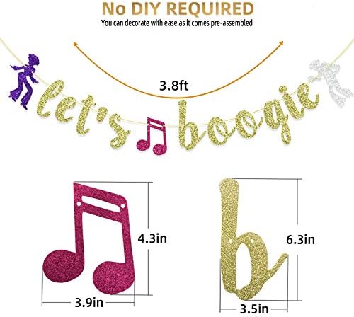 Let's Boogie Banner para Disco Theme Birthday Party Decorações, Festa de Dançarino de Boogie, 70 anos 80s Supplies de festa